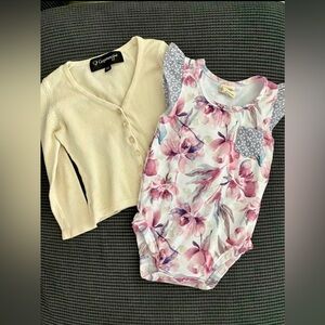 Cinnamon girl onesie & cardigan 12m bundle